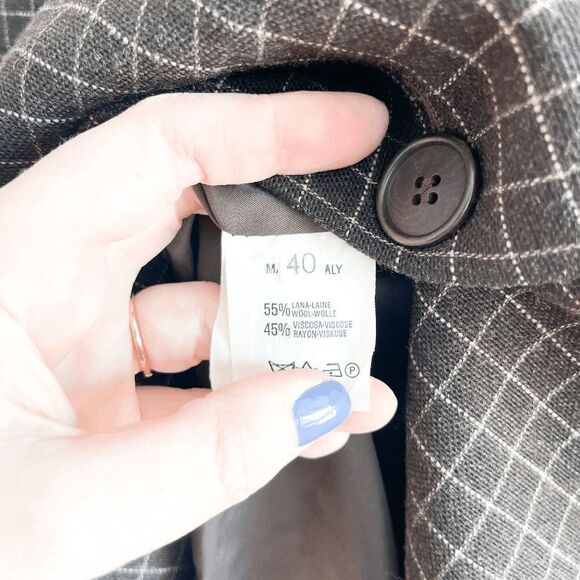 Emporio Armani Women's Blazer Coat Jacket Windowpane Check Brown EU 40 - Picture 5 of 8